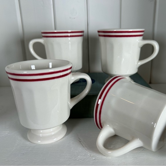 4 Syracuse China Pedestal Mugs with Red Bands - Vintage Restaurant Ware ☕️❤️ - Picture 8 of 10